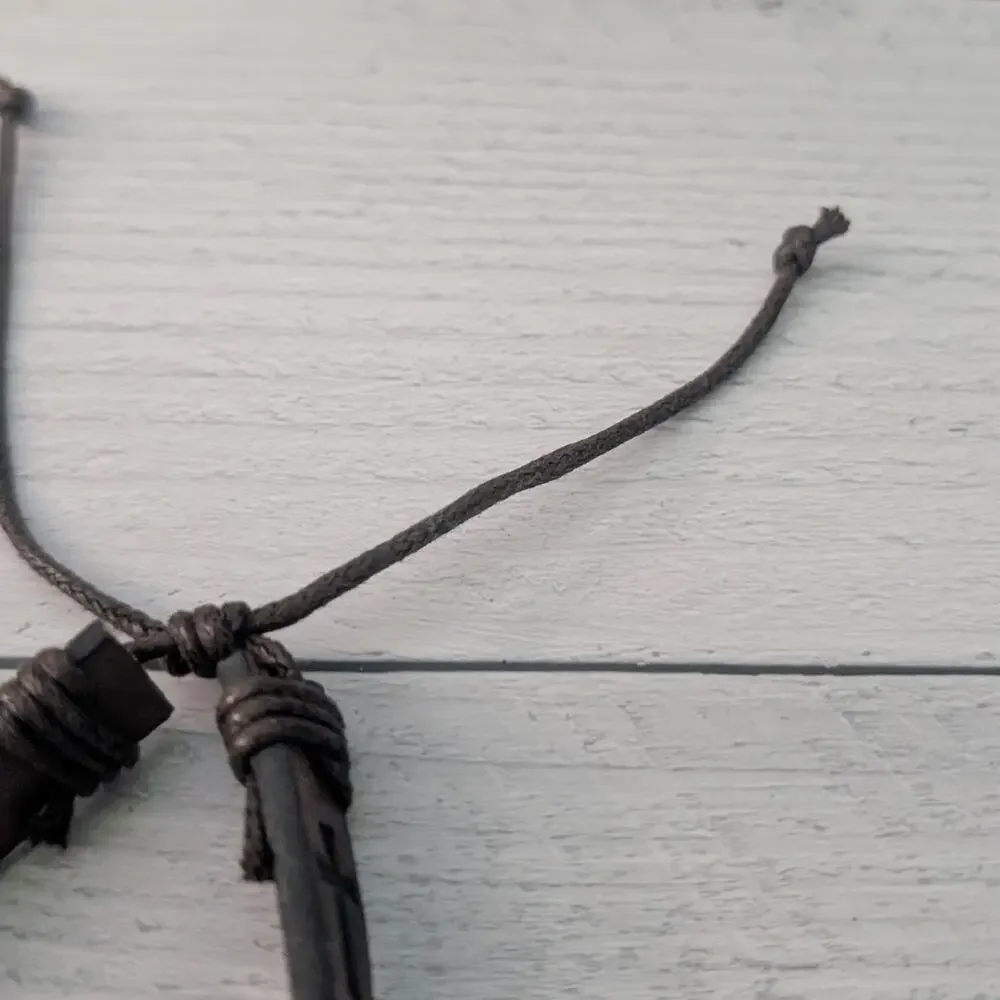 Brown Adjustable Bracelet with Embossed Cross - Fair Condition